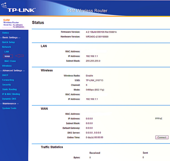 Веб интерфейс маршрутизатора TP-Link TL-WR34 0GD