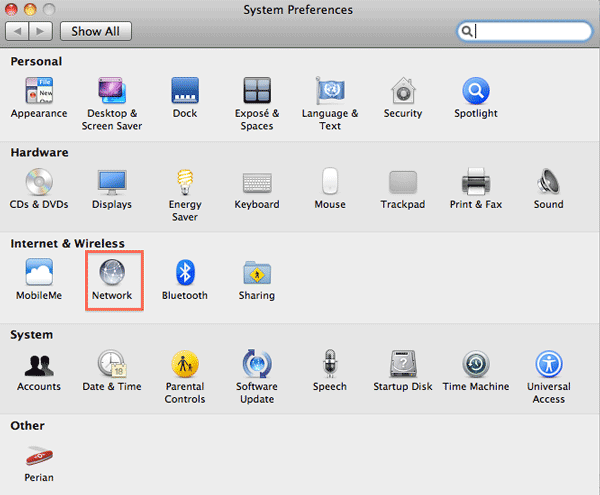 раздел Network в system preferences Mac OS