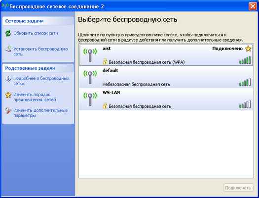 Вид подключенной беспроводной сети в Windows XP